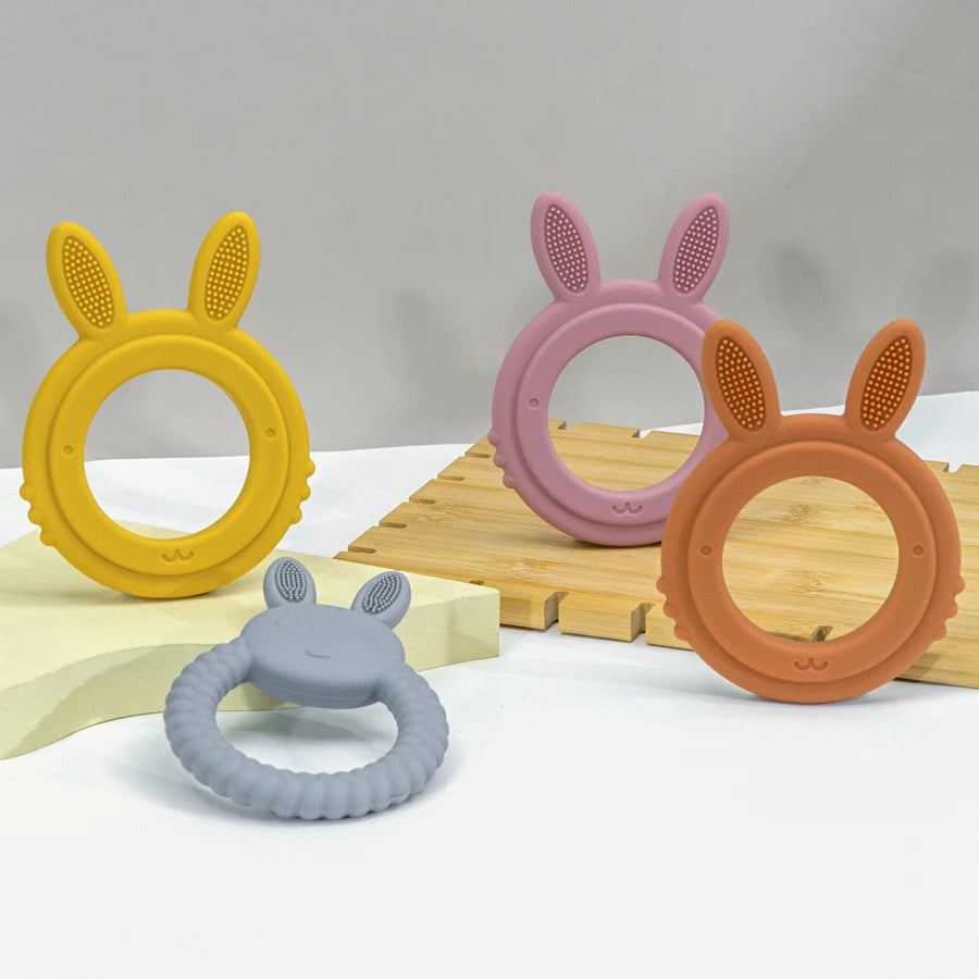 1st Babybitring silikonleksak BPA-fri tecknad kanin Amningsbarnspresenter Baby Hälsa Molar Tugga Nyfödd Tillbehör Leksak