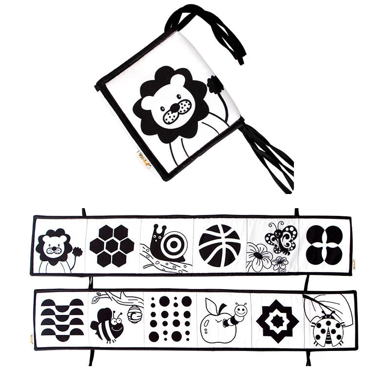Babybok svartvita böcker för nyfödda spädbarn Säng Spjälsäng Bumper Sensorisk tygbok Montessori högkontrast babyleksaker 0-12 M