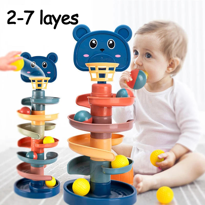 2-7 Layes Track Rolling Ball Pile Tower Tidig pedagogisk leksak för bebisar Roterande bana pedagogisk staplingsleksak för barn Present