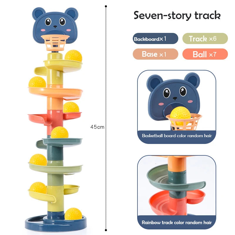 2-7 Layes Track Rolling Ball Pile Tower Tidig pedagogisk leksak för bebisar Roterande bana pedagogisk staplingsleksak för barn Present